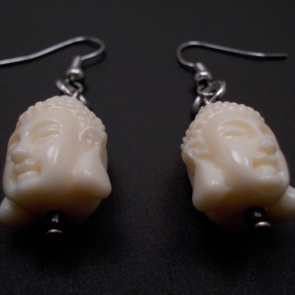 Earrings - Buddha Heads - Ivory Color - Picture 3 of 3